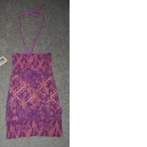 Womens Halter Tunic Mudd Purple Large Braided Straps Tie Dye Banded Hem Stretch - Picture 3 of 3
